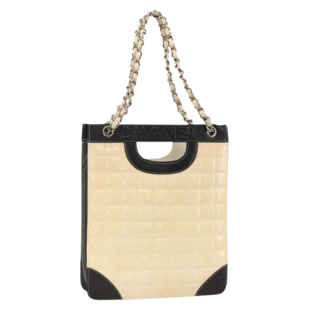 Chanel Chocolate Bar Shopping Tote Quilted Patent Beige Patent_Leather Shoulder Bag Bag (Pre-Owned)