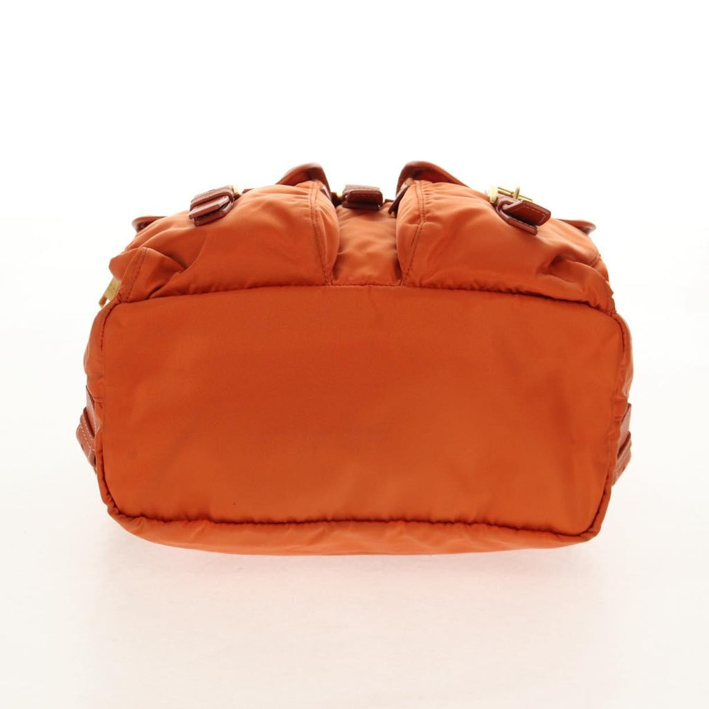 Prada Vela Double Front Pocket Backpack Tessuto With Saffiano Leather Orange Nylon Backpack Bag (Pre-Owned)