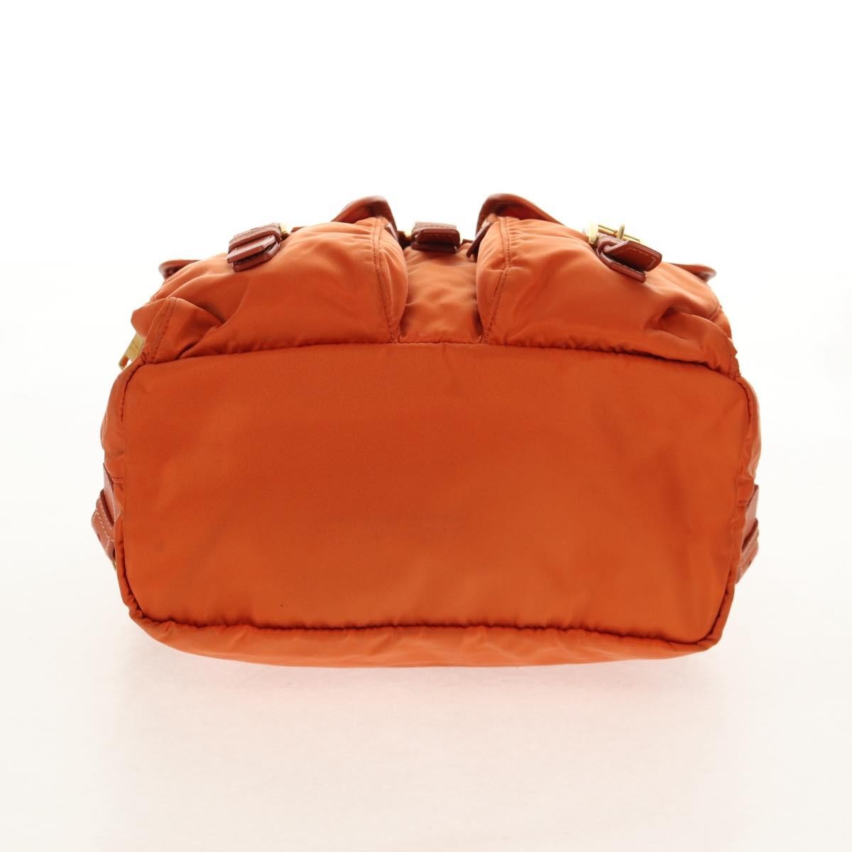 Prada Vela Double Front Pocket Backpack Tessuto With Saffiano Leather Orange Nylon Backpack Bag (Pre-Owned)
