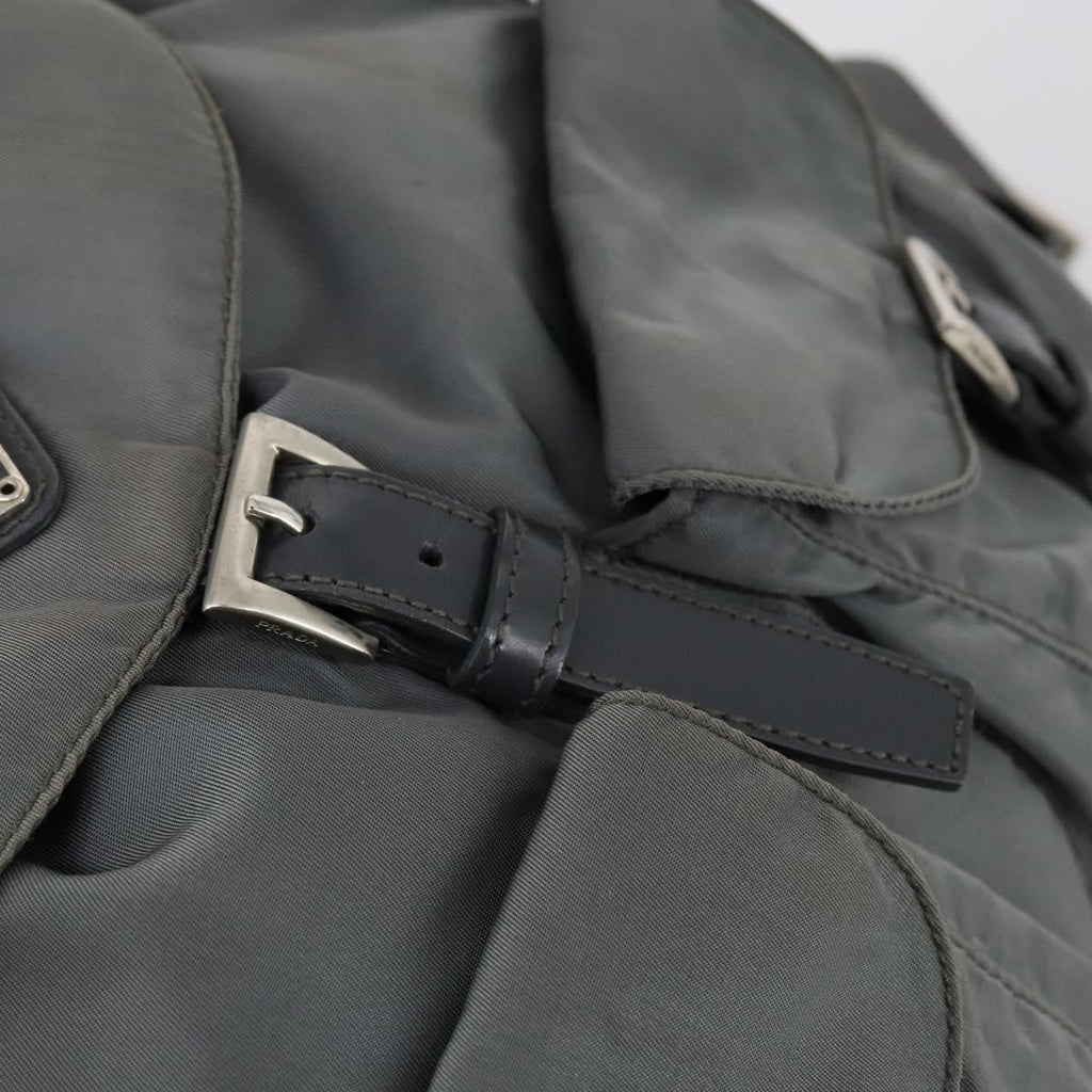 Prada Double Front Pocket Backpack Tessuto Gray Nylon Backpack Bag (Pre-Owned)