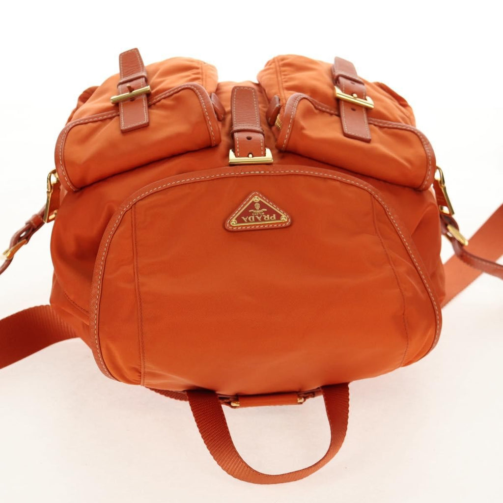 Prada Vela Double Front Pocket Backpack Tessuto With Saffiano Leather Orange Nylon Backpack Bag (Pre-Owned)