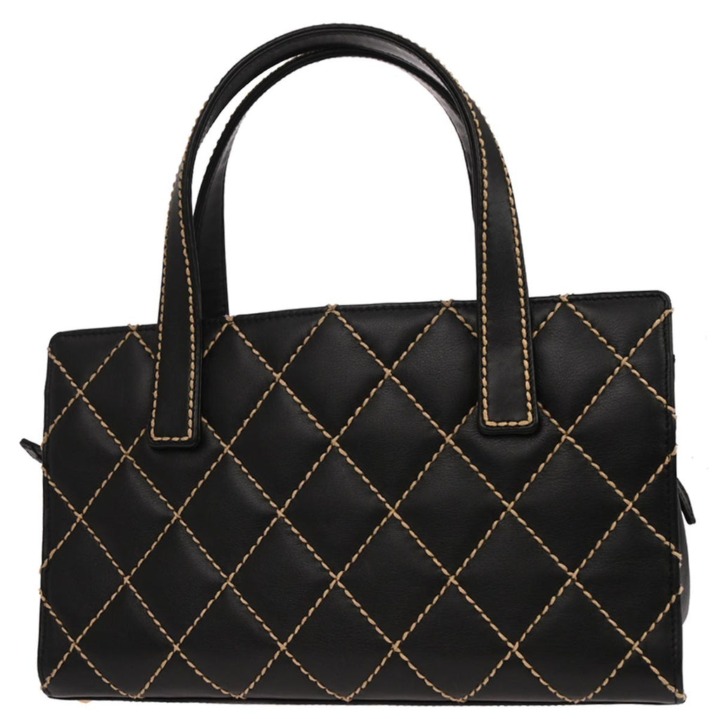 Chanel Surpique Tote Quilted Leather Black Leather Tote Bag Bag (Pre-Owned)