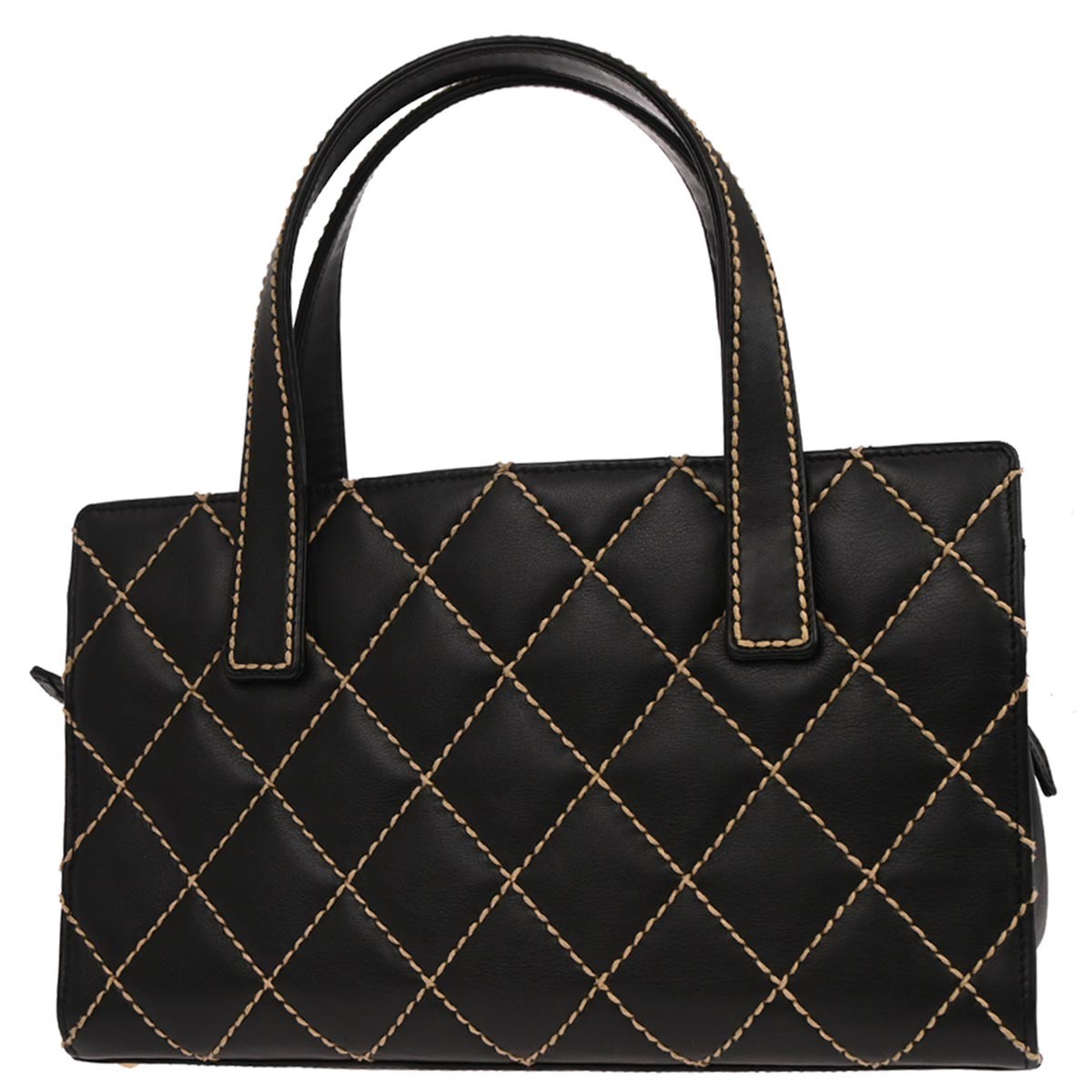 Chanel Surpique Tote Quilted Leather Black Leather Tote Bag Bag (Pre-Owned)