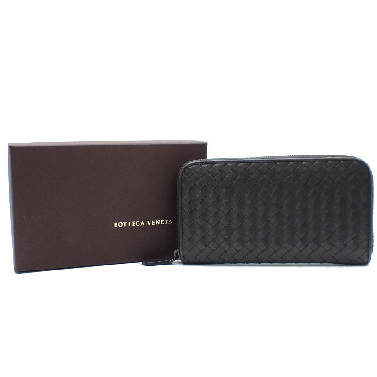 Bottega Veneta Intrecciato Long Zip  Wallet Leather Black Leather Wallets Accessory (Pre-Owned)