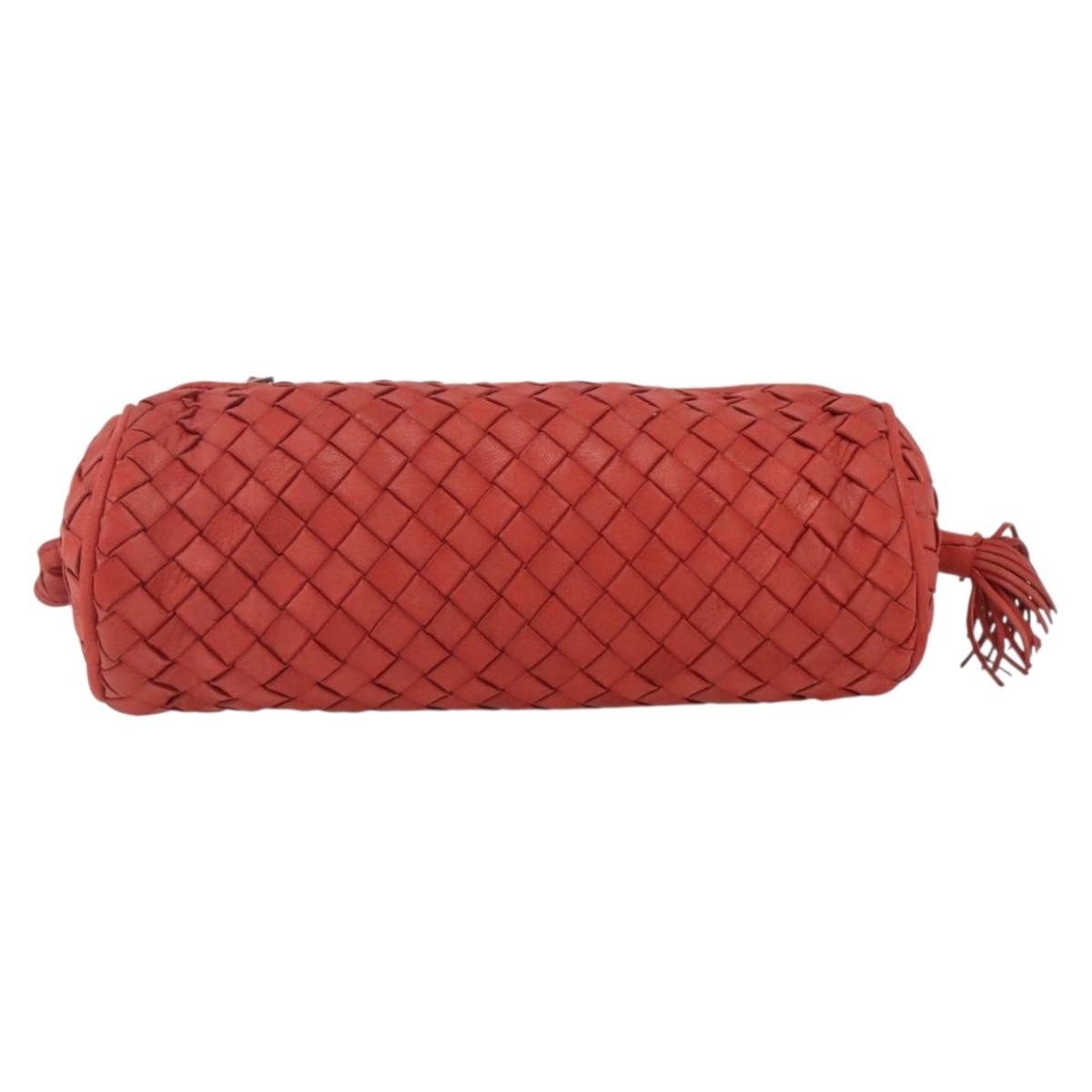 Bottega Veneta Intrecciato Clutch Bag Leather Red Leather Clutche & Pouche Bag (Pre-Owned)