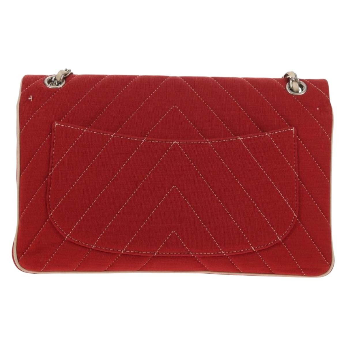 Chanel Leo Lion Flap Bag Chevron Jersey Red Cotton Shoulder Bag Bag (Pre-Owned)