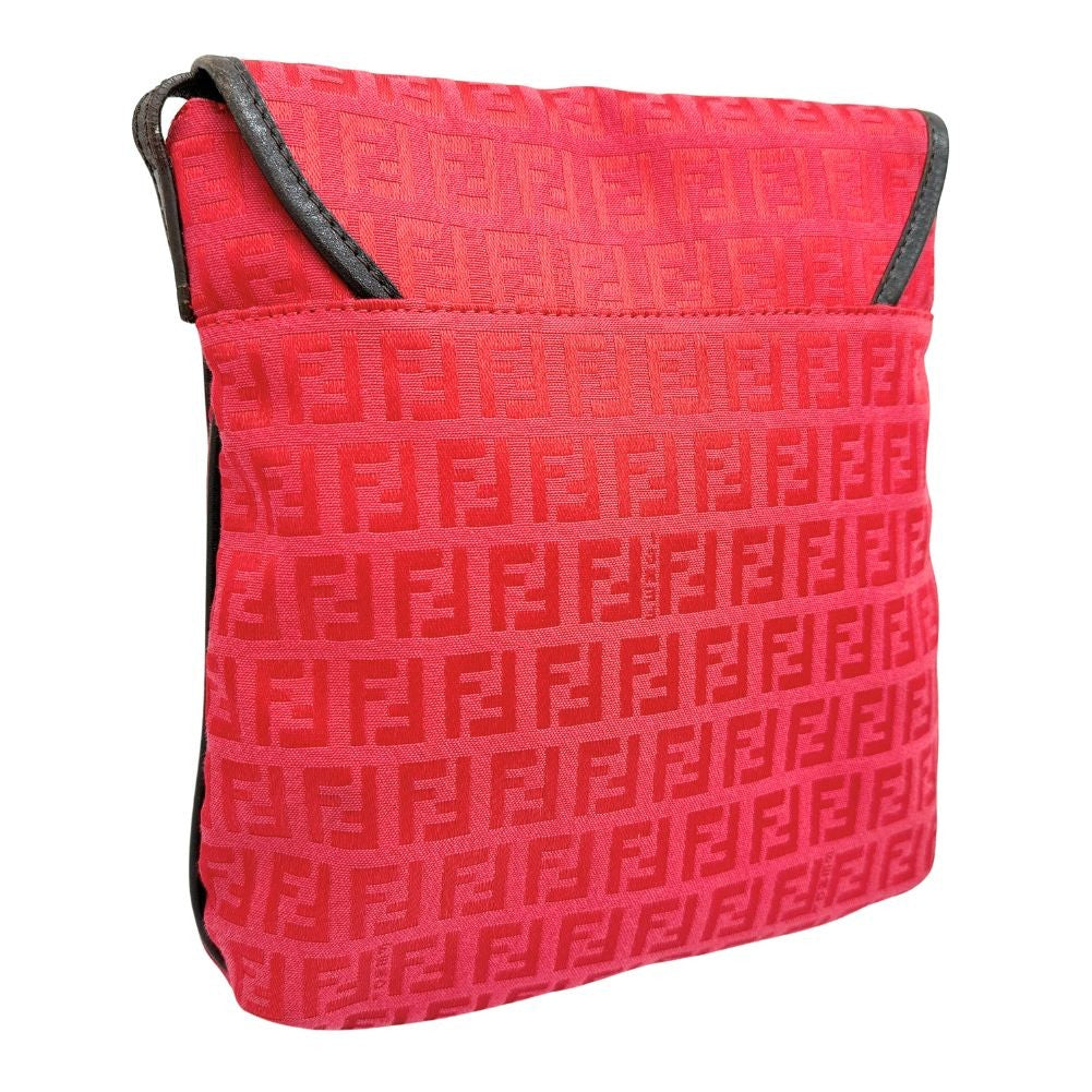 Fendi Flap Crossbody Bag Zucca Canvas Red Canvas Shoulder Bag Bag (Pre-Owned)