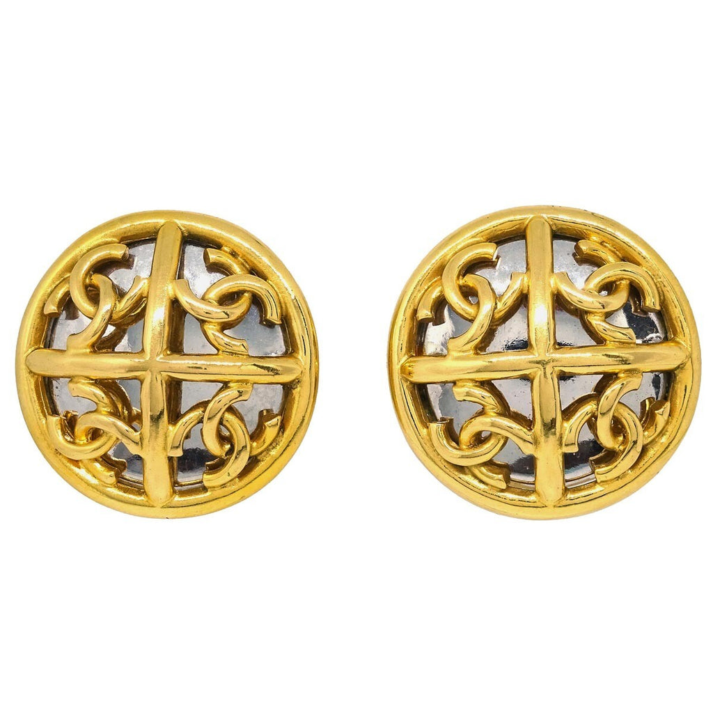 Chanel Cc Round Earrings Metal Gold Gold_Plated Earrings Jewelry (Pre-Owned)