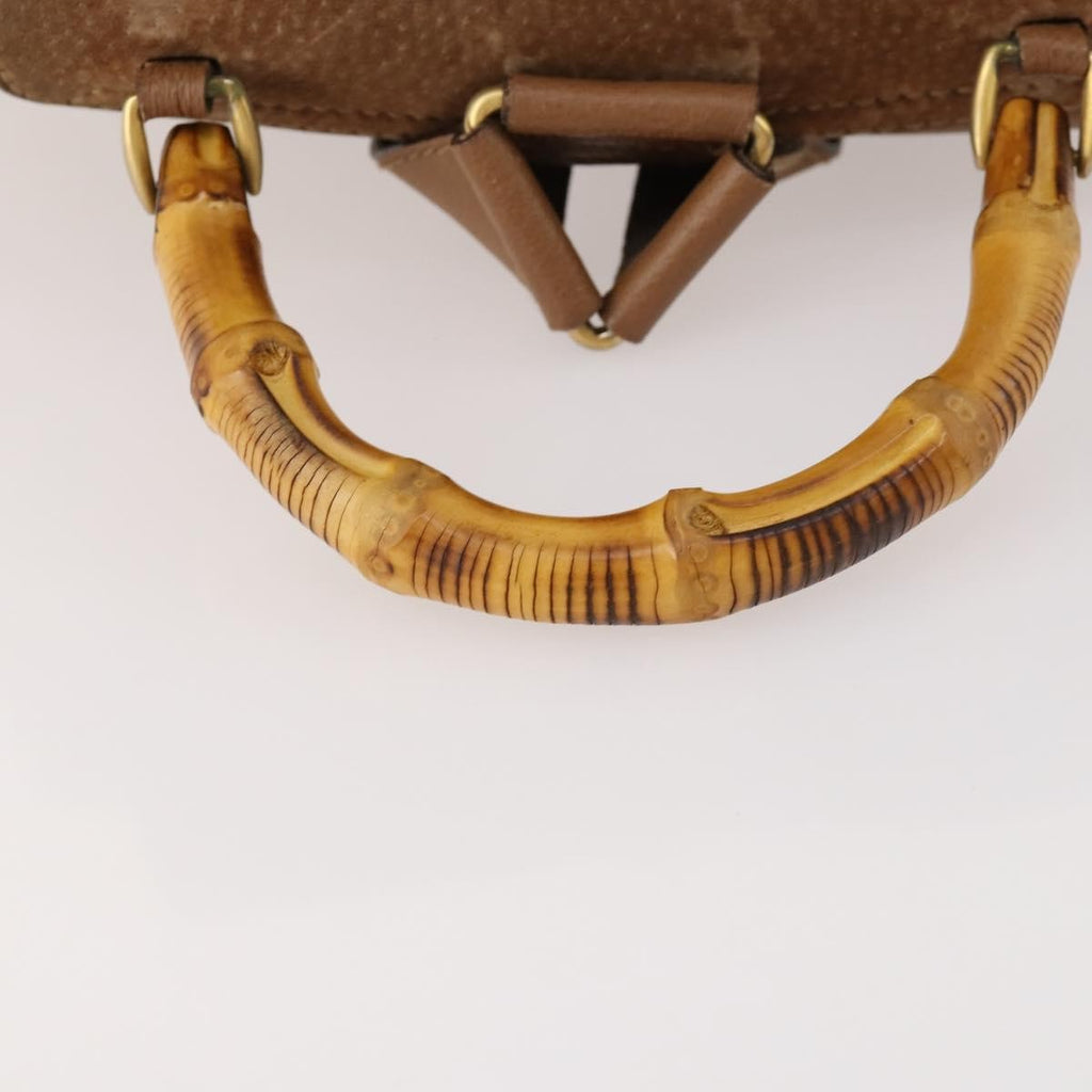 Gucci Vintage Bamboo Backpack Suede And Leather Brown Suede Backpack Bag (Pre-Owned)