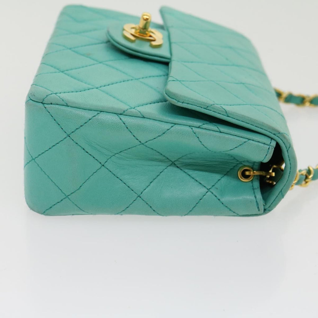 Chanel Square Classic Single Flap Bag Quilted Lambskin Blue Leather Handbag (Pre-Owned)