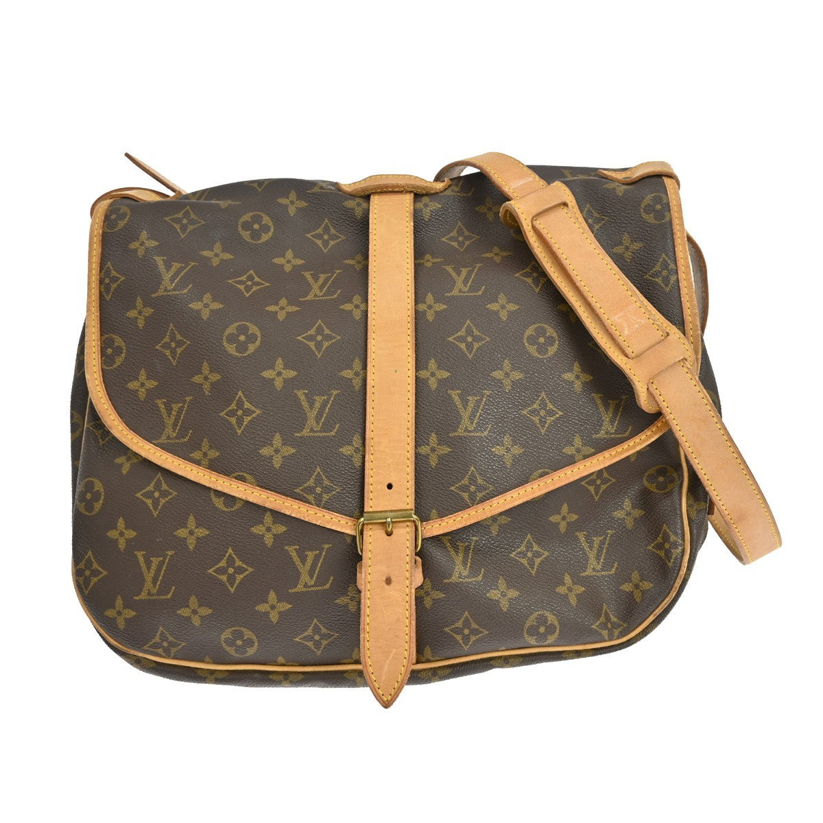 Louis Vuitton Saumur Handbag Monogram Canvas Brown Canvas Shoulder Bag Bag (Pre-Owned)