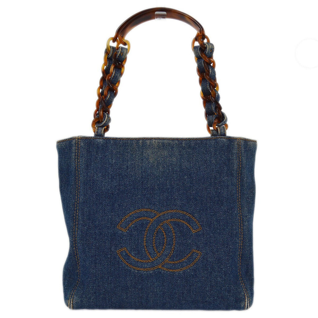 Chanel Vintage Resin Chain Tote Denim Blue Denim_Jeans Tote Bag Bag (Pre-Owned)