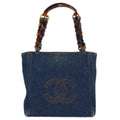Chanel Vintage Resin Chain Tote Denim Blue Denim_Jeans Tote Bag Bag (Pre-Owned)