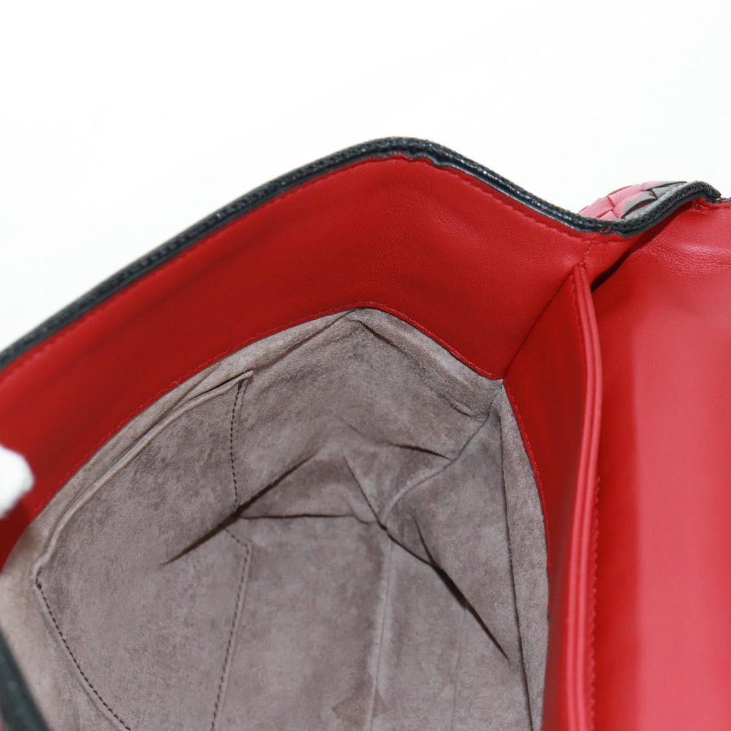 Bottega Veneta Glass Shoulder Bag Intrecciato Nappa With Snakeskin Red Leather Shoulder Bag Bag (Pre-Owned)