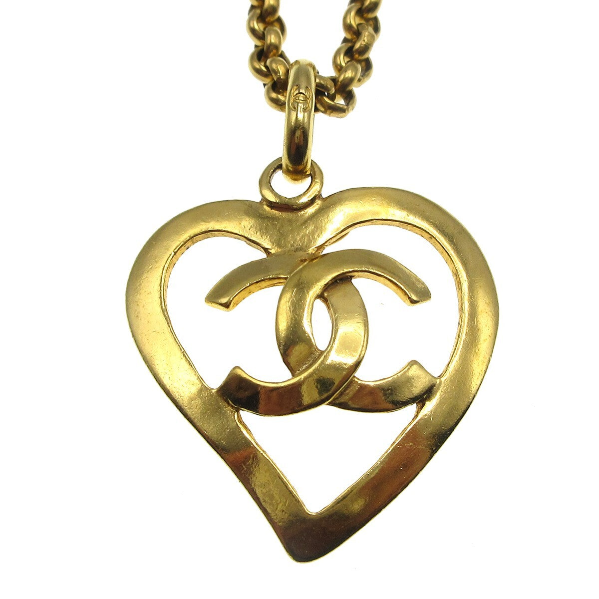 Chanel Cc Heart Pendant Necklace Metal Gold Gold_Plated Necklace Jewelry (Pre-Owned)