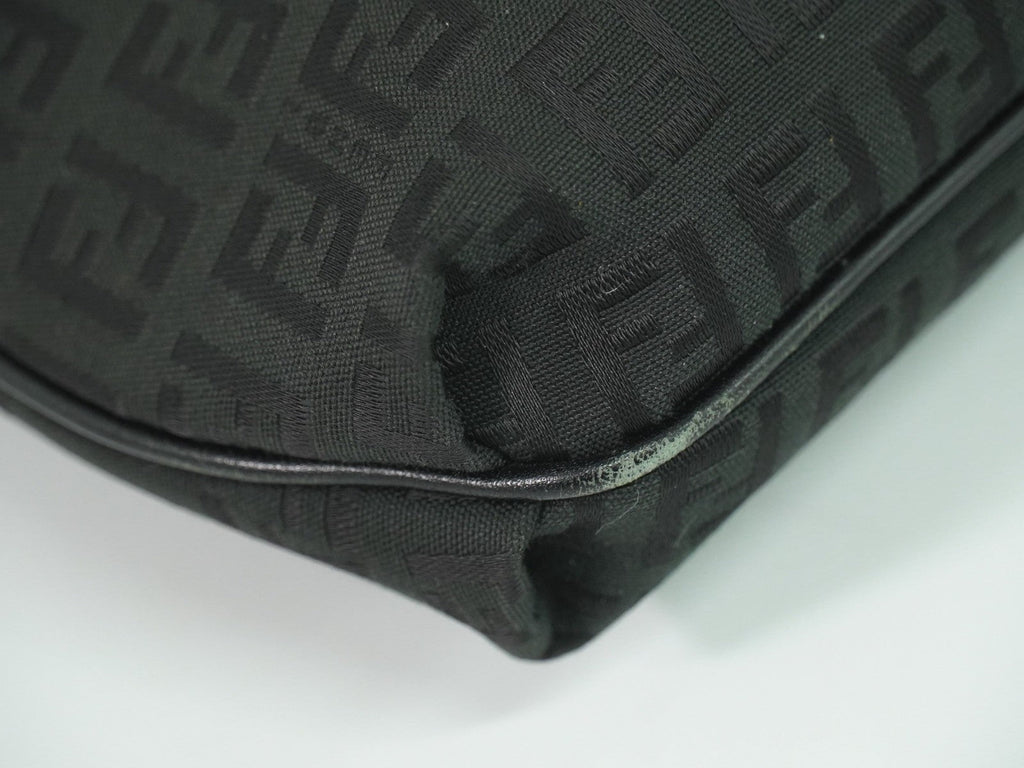 Fendi Vintage Flap Crossbody Bag Zucchino Canvas Black Canvas Shoulder Bag Bag (Pre-Owned)