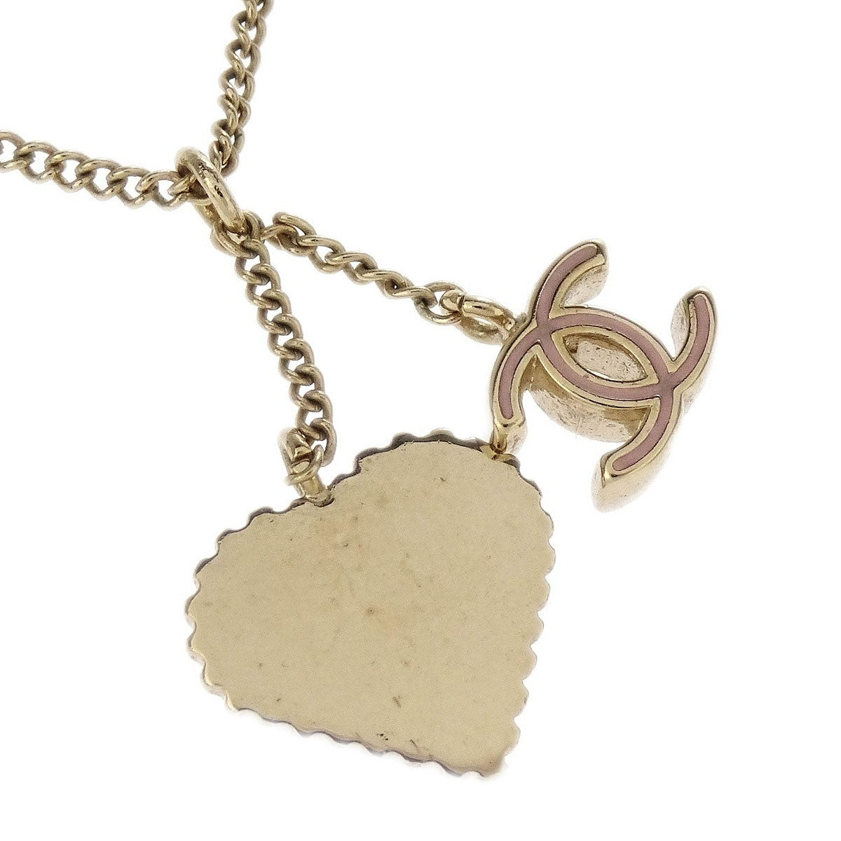 Chanel Cc And Heart Pendant Necklace Metal Gold Gold_Plated Necklace Jewelry (Pre-Owned)