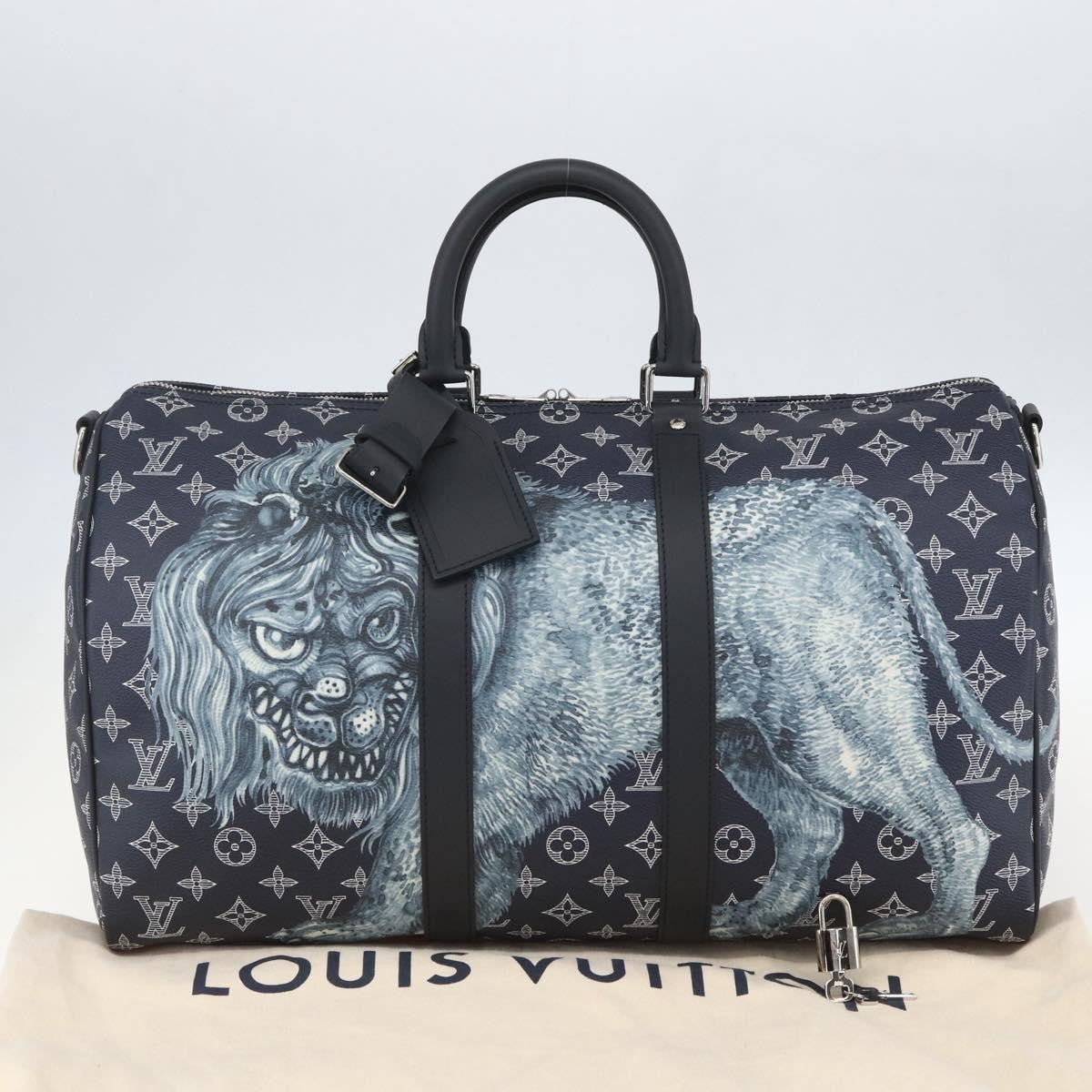 Louis Vuitton Keepall Bandouliere Bag Limited Edition Chapman Savane Monogram Canvas Navy Canvas Travel Bag Bag (Pre-Owned)