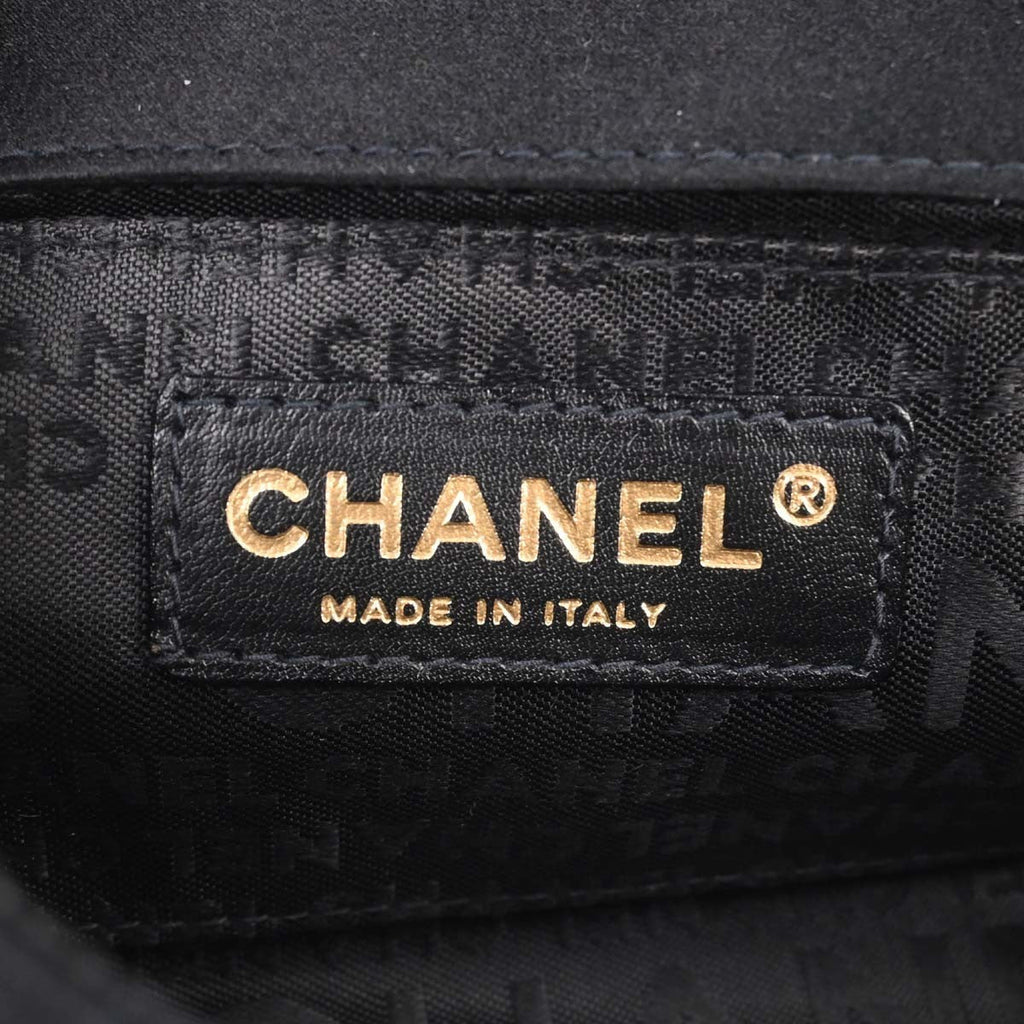Chanel Chocolate Bar Flap Bag Quilted Satin Black Satin Shoulder Bag Bag (Pre-Owned)