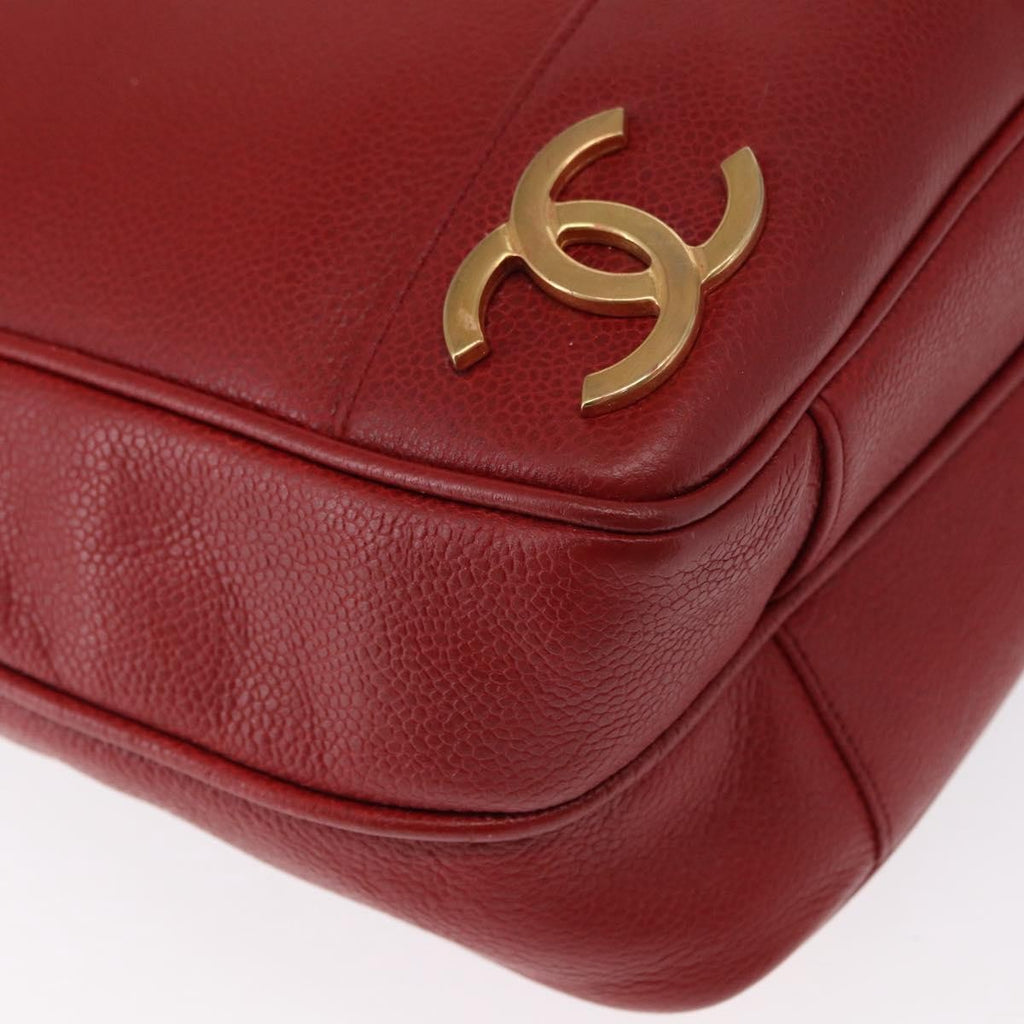 Chanel Vintage Metal Cc Shoulder Bag Caviar Red Leather Shoulder Bag Bag (Pre-Owned)
