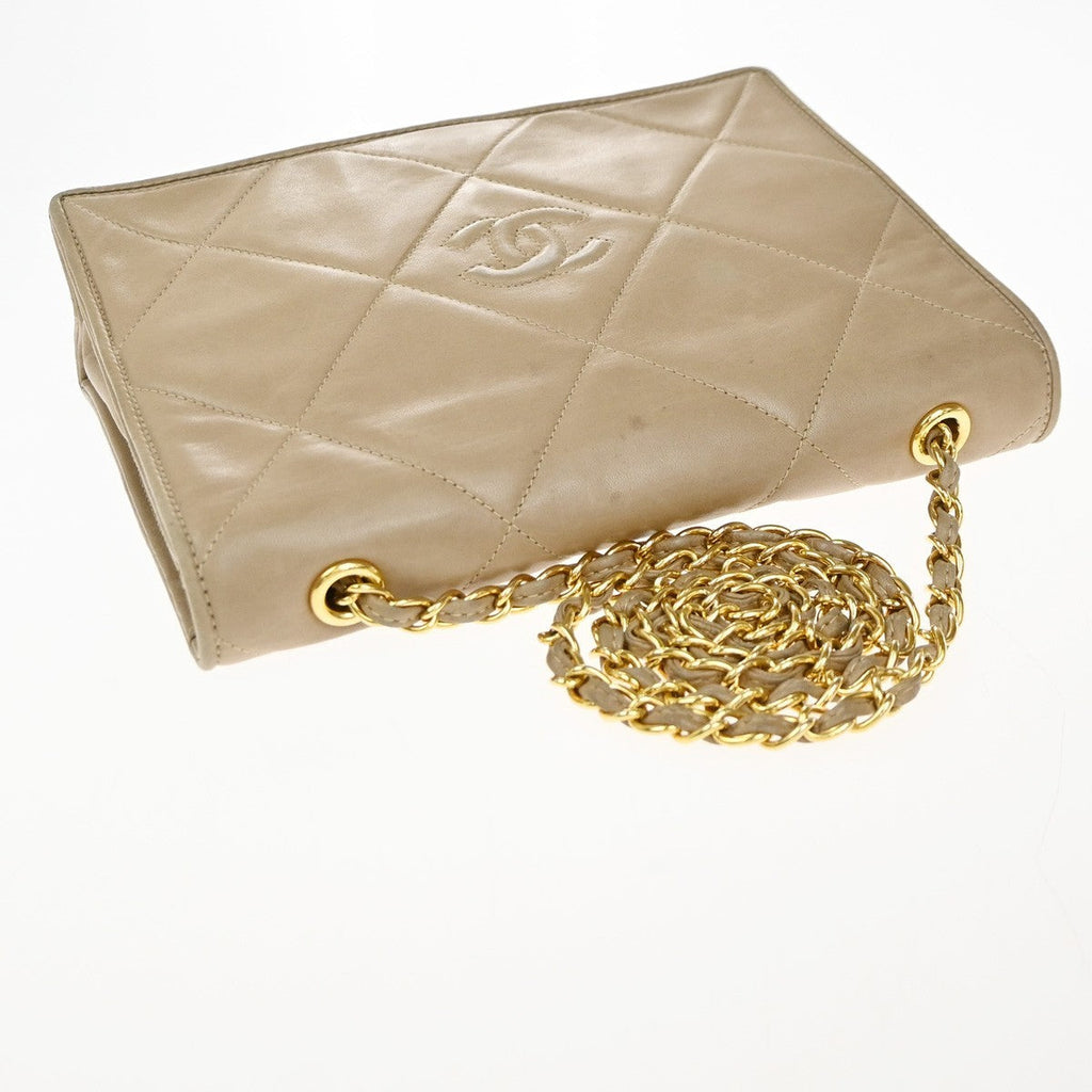 Chanel Diamond Cc Flap Bag Quilted Lambskin Beige Leather Shoulder Bag Bag (Pre-Owned)