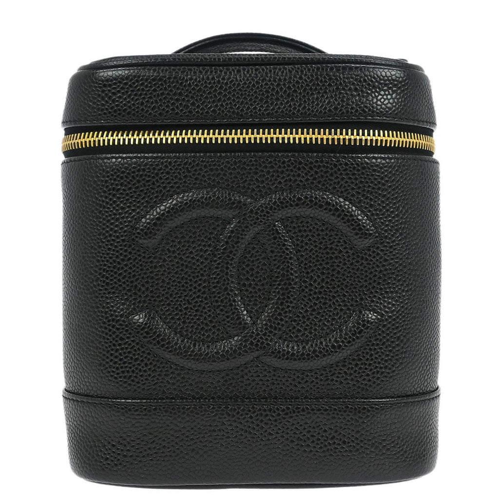 Chanel Vintage Timeless Cosmetic Case Caviar Black Leather Handbag (Pre-Owned)