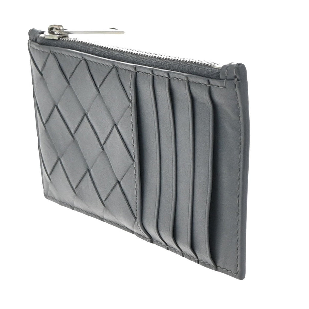 Bottega Veneta Zipped Card Holder Intrecciato Leather Gray Leather Wallets Accessory (Pre-Owned)