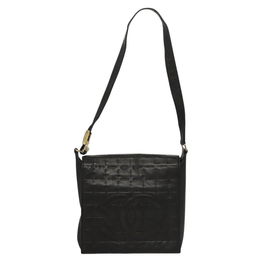 Chanel Chocolate Bar Cc Shoulder Bag Quilted Leather Black Leather Shoulder Bag Bag (Pre-Owned)