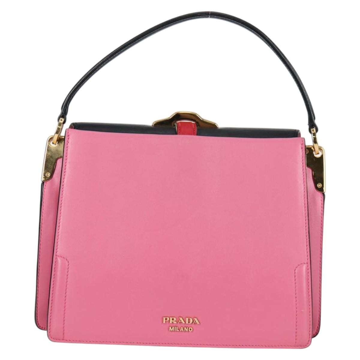 Prada Belle Top Handle Bag City Calf Pink Leather Bag (Pre-Owned)