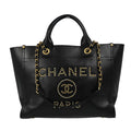 Chanel Deauville Tote Studded Caviar Black Leather Tote Bag Bag (Pre-Owned)