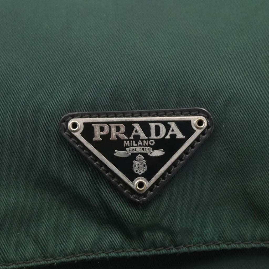 Prada Double Buckle Flap Messenger Bag Tessuto Green Nylon Shoulder Bag Bag (Pre-Owned)