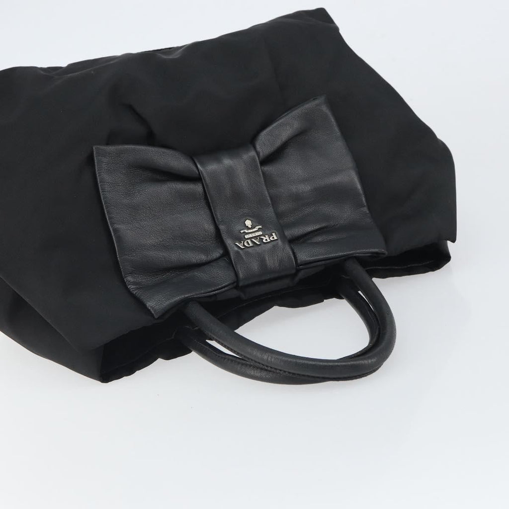 Prada Bow Tote Tessuto With Leather Black Nylon Tote Bag Bag (Pre-Owned)