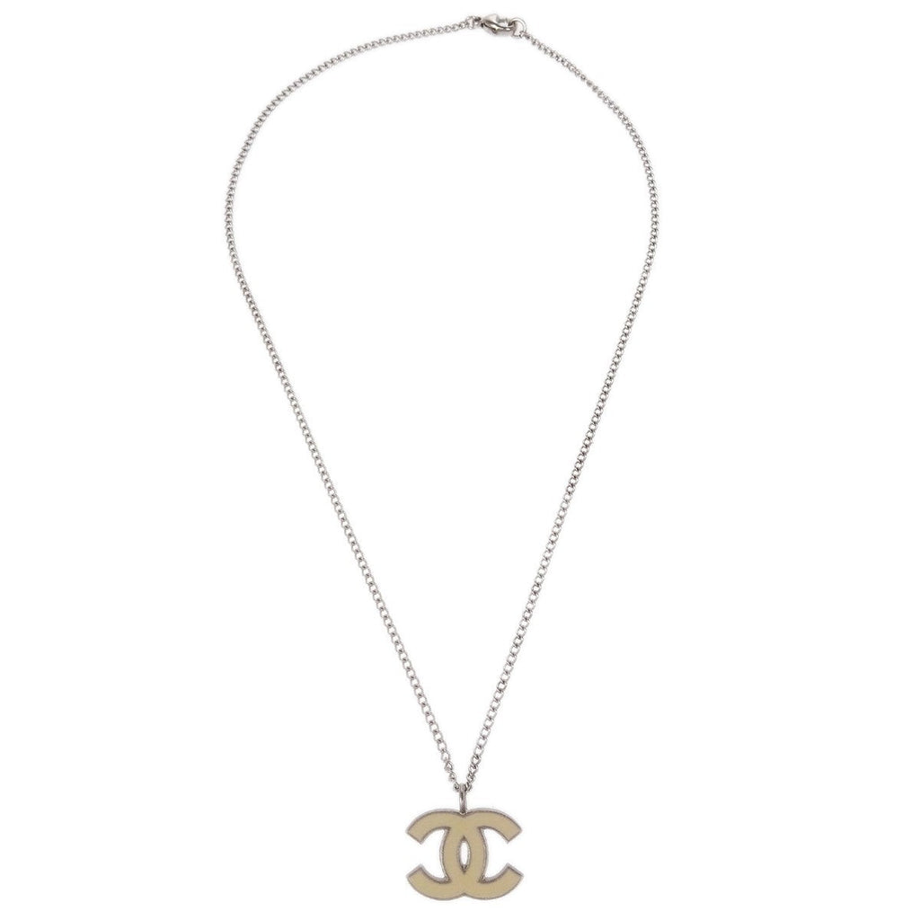 Chanel Cc Logo Pendant Necklace Metal Silver Silver_Plated Necklace Jewelry (Pre-Owned)
