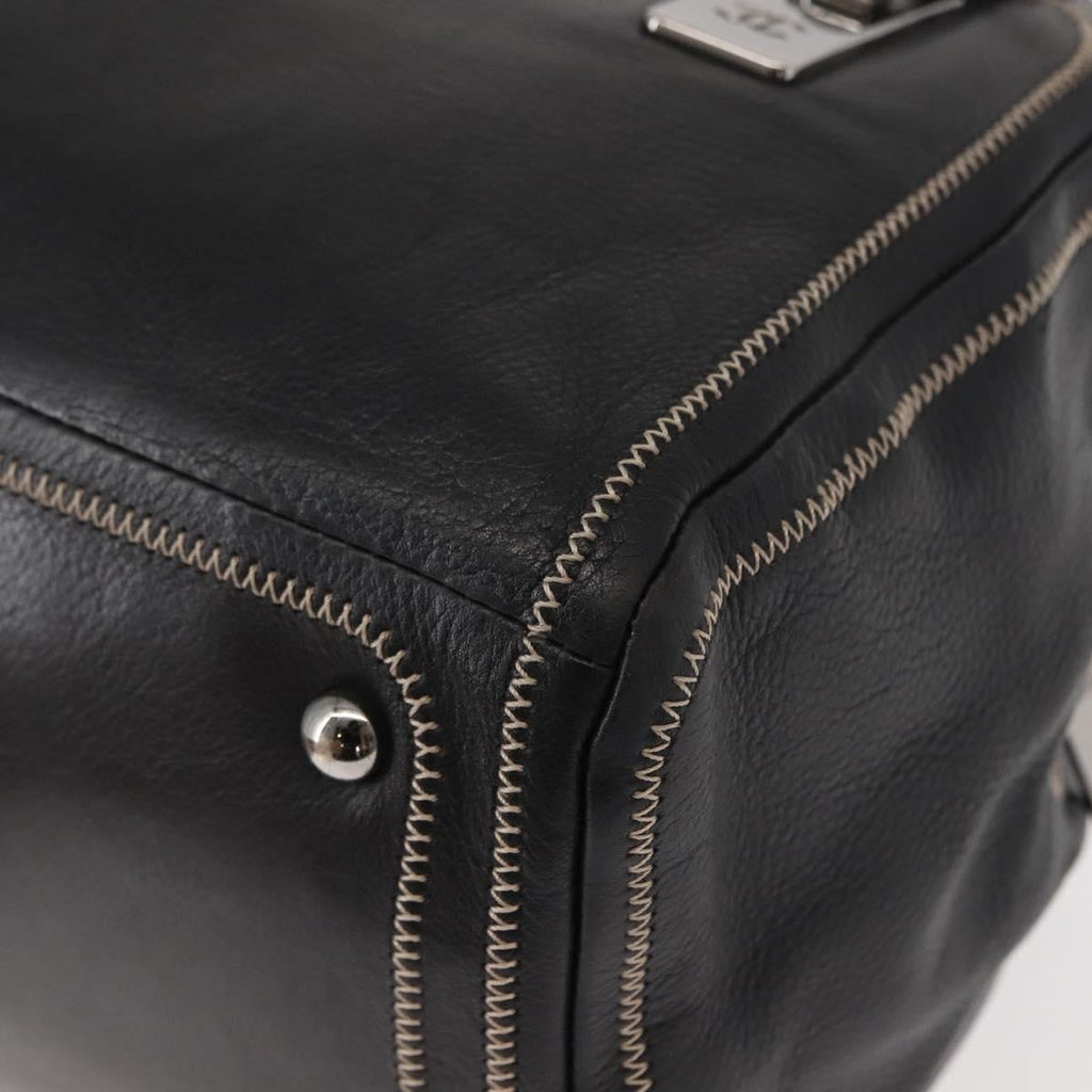 Chanel Cc Bowler Quilted Caviar Black Leather Handbag (Pre-Owned)