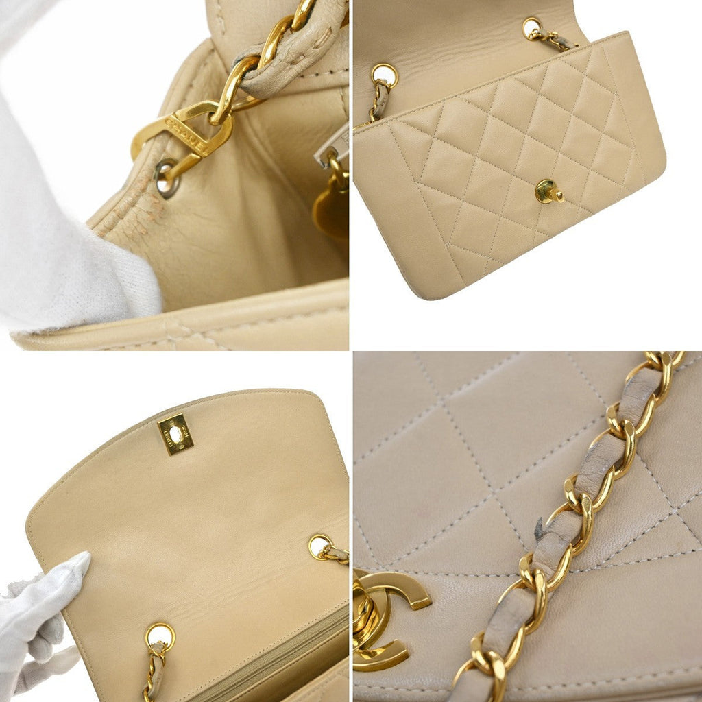 Chanel Diana Flap Bag Quilted Lambskin Beige Leather Shoulder Bag Bag (Pre-Owned)