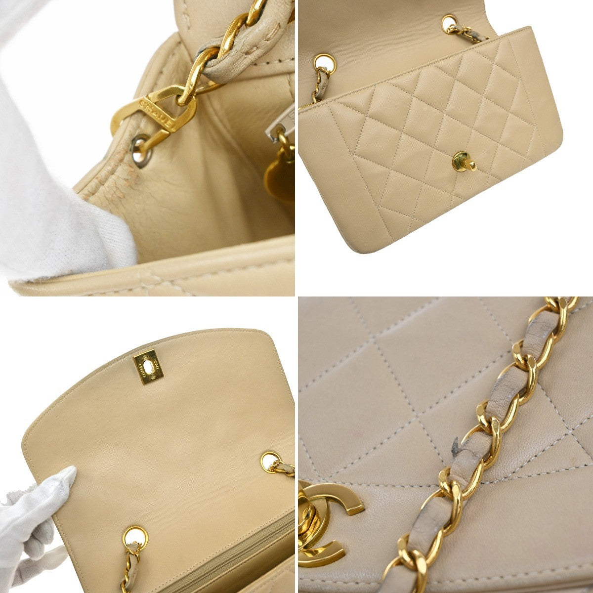 Chanel Diana Flap Bag Quilted Lambskin Beige Leather Shoulder Bag Bag (Pre-Owned)