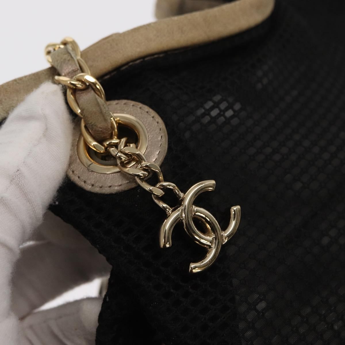 Chanel Chain Bucket Bag Mesh And Leather Black Leather Shoulder Bag Bag (Pre-Owned)