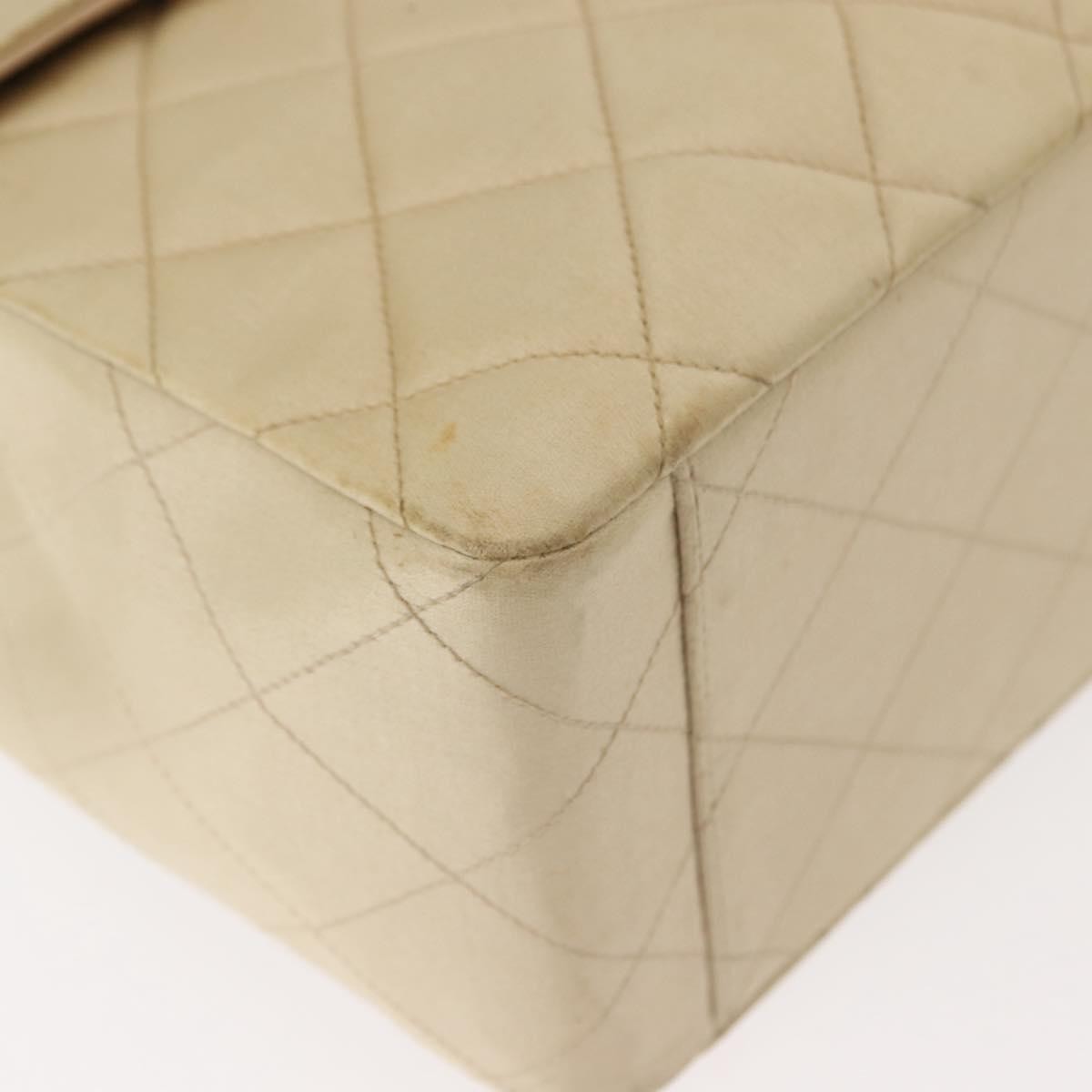 Chanel Vintage Classic Single Flap Bag Silk Beige Satin Shoulder Bag Bag (Pre-Owned)