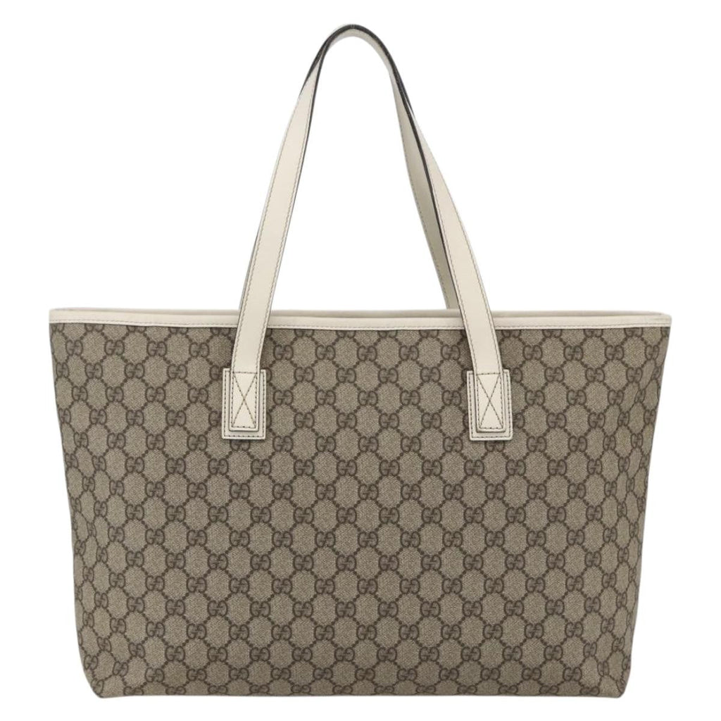 Gucci Plus Tote Gg Coated Canvas With Leather Beige Canvas Tote Bag Bag (Pre-Owned)