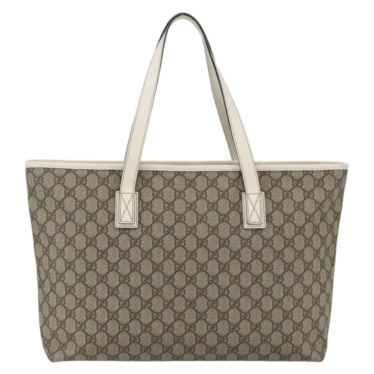 Gucci Plus Tote Gg Coated Canvas With Leather Beige Canvas Tote Bag Bag (Pre-Owned)