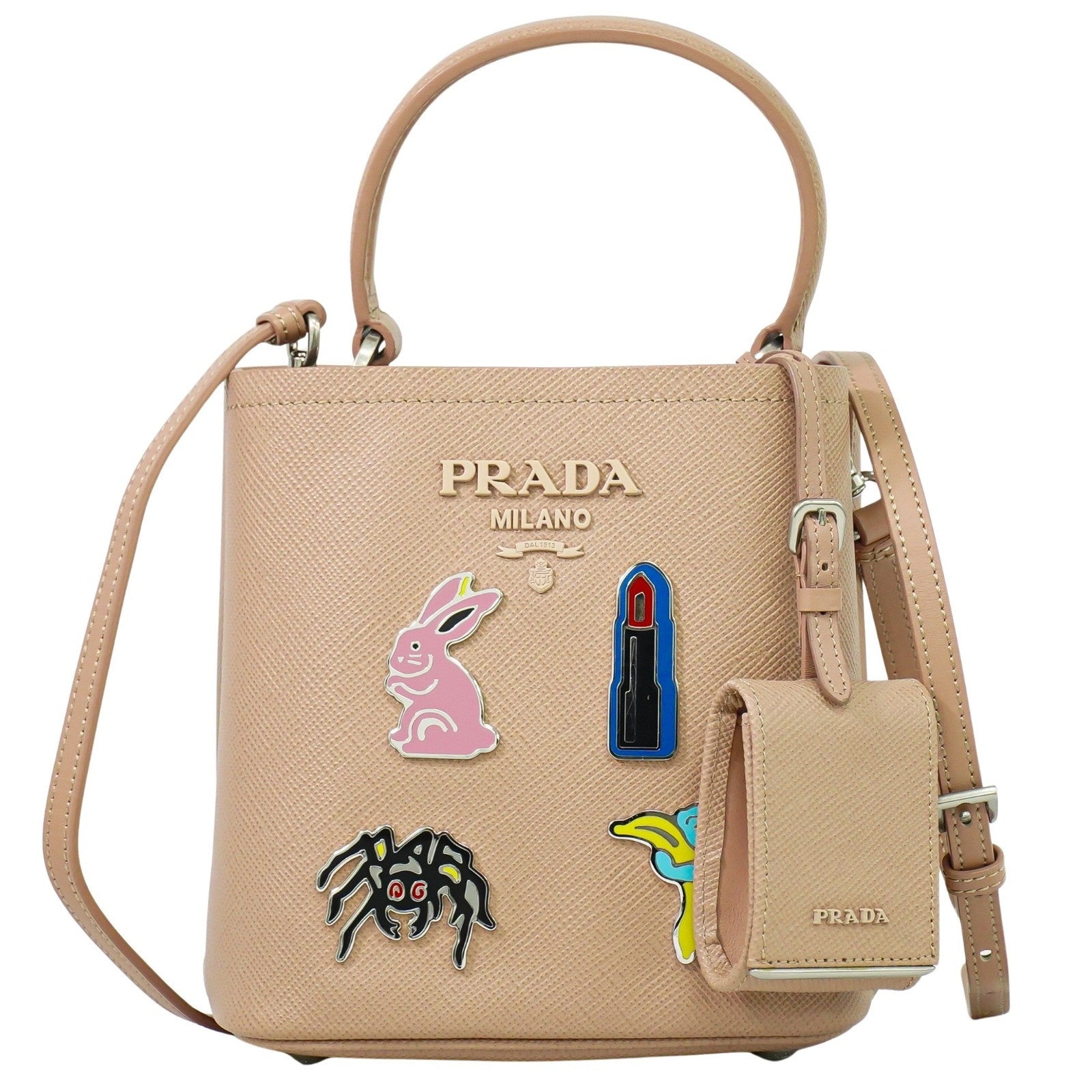 Prada Panier Bucket Bag Saffiano Leather Beige Leather Bag (Pre-Owned)