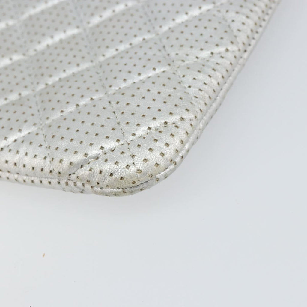Chanel O Case Clutch Quilted Perforated Lambskin Silver Leather Clutche & Pouche Bag (Pre-Owned)