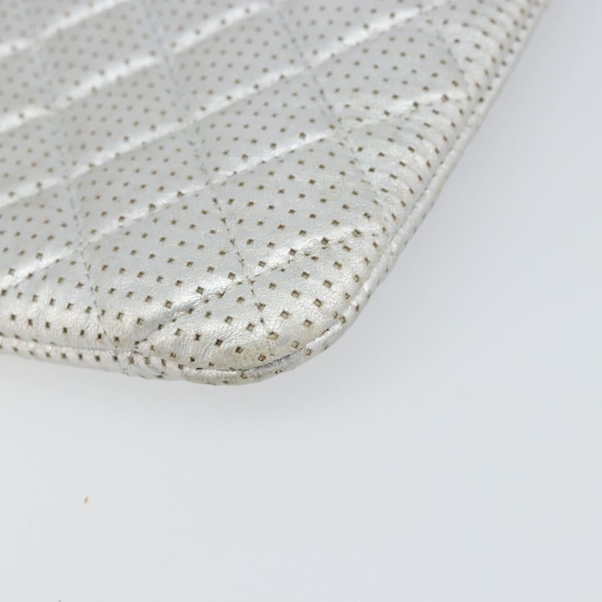 Chanel O Case Clutch Quilted Perforated Lambskin Silver Leather Clutche & Pouche Bag (Pre-Owned)