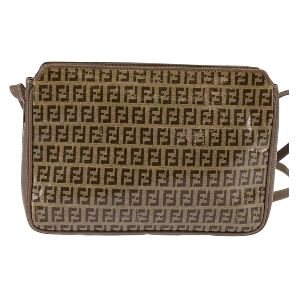 Fendi Vintage Zip Crossbody Bag Zucchino Canvas Beige Canvas Shoulder Bag Bag (Pre-Owned)