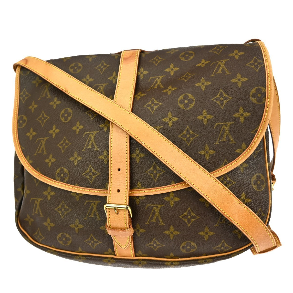 Louis Vuitton Saumur Handbag Monogram Canvas Brown Canvas Shoulder Bag Bag (Pre-Owned)