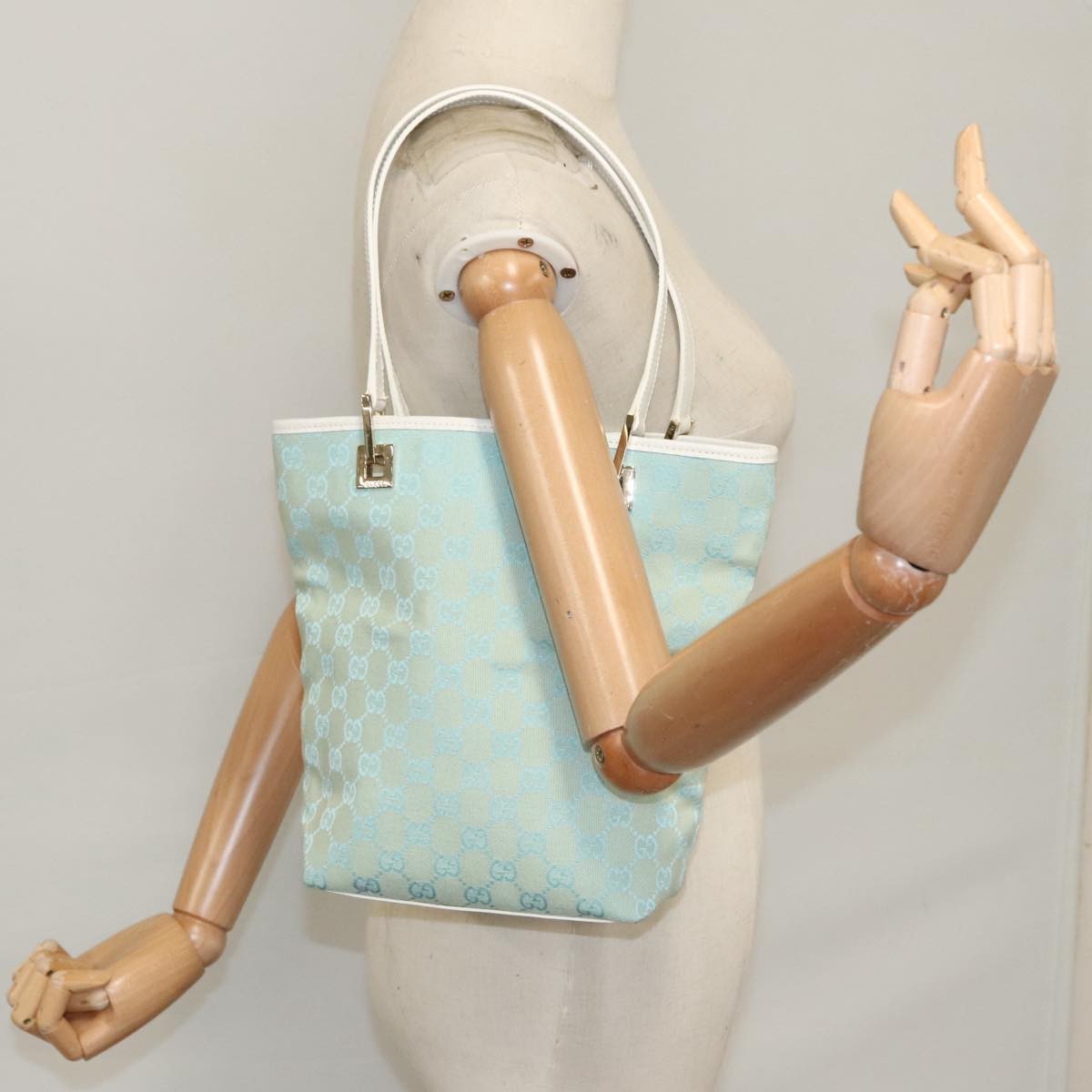 Gucci Vintage Bucket Shopping Tote Gg Canvas Blue Canvas Tote Bag Bag (Pre-Owned)