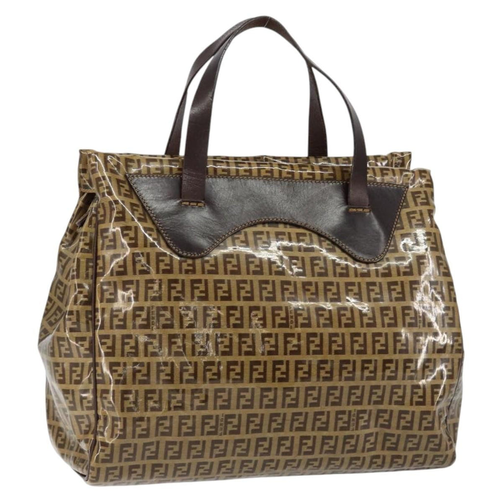 Fendi Zip Tote Canvas Beige Canvas Tote Bag Bag (Pre-Owned)