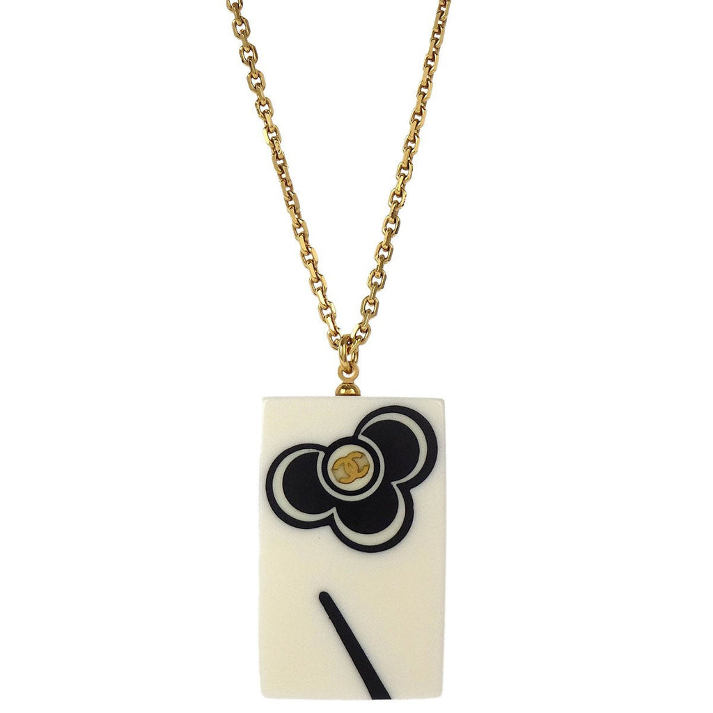 Chanel Vintage Cc Rectangular Pendant Necklace Metal And Resin Gold Gold_Plated Necklace Jewelry (Pre-Owned)