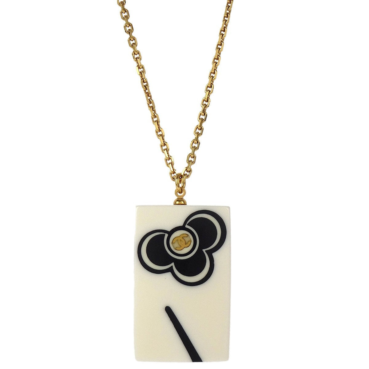 Chanel Vintage Cc Rectangular Pendant Necklace Metal And Resin Gold Gold_Plated Necklace Jewelry (Pre-Owned)