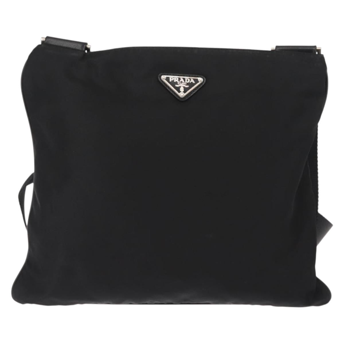 Prada Flat Messenger Bag Tessuto Black Nylon Shoulder Bag Bag (Pre-Owned)